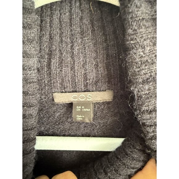 COS Navy Wool Alpaca Blend Mock Neck Mini Sweater Dress Modest Minimalist M - Picture 7 of 10